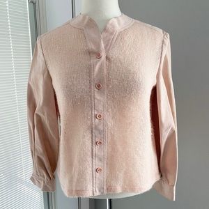 Vintage 1960's Mollie Parnis Suede Knit Button Down Pale Pink Shirt Top Blouse